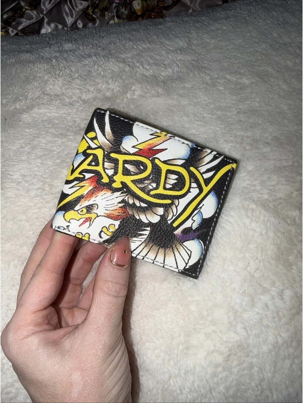 Ed Hardy Bifold Mens Wallet Black Eagle Tattoo Design Card Holder ID Window